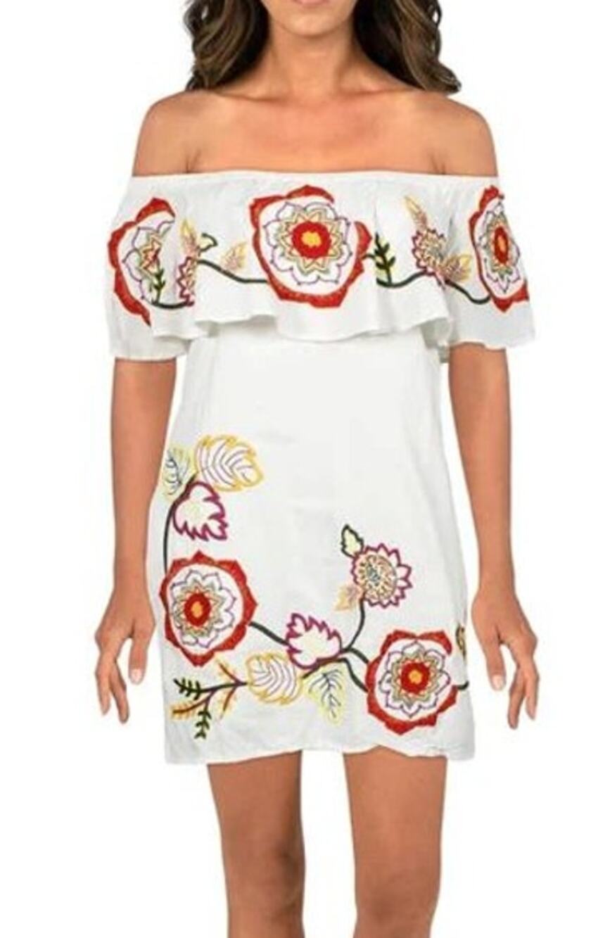 RED CARTER Women’s Adelaide Floral Embroidered Off The Shoulder Mini Sundress
